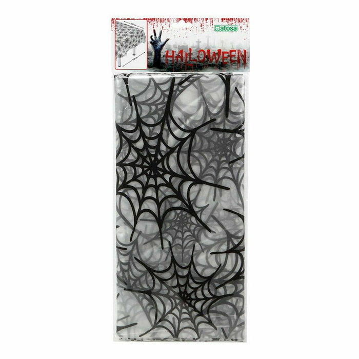 Atosa Mantel Blanco con Diseño de Telarañas Negras 135x250 cm