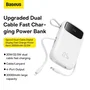 Baseus Qpow2 Power Bank 10000mAh 22.5W Carga Rápida con Pantalla Digital y Cables Duales Incorporados, Color Blanco