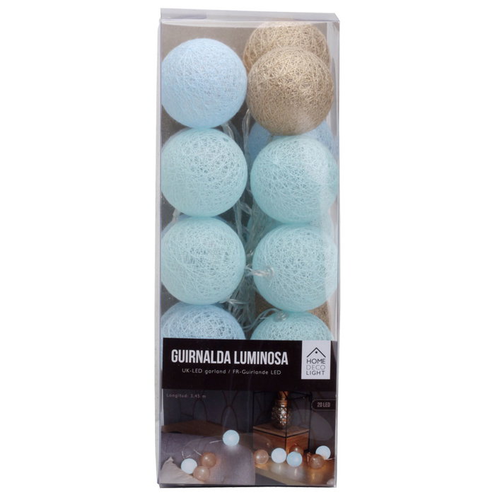 Home Deco Light Guirnalda Luz 20 Led Azul/Oro con Bolas de 5,5 cm, Cable 345 cm