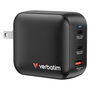 Verbatim Cargador GaN Mini 100W 3 Puertos USB Carga Rápida QC 3.0 Negro