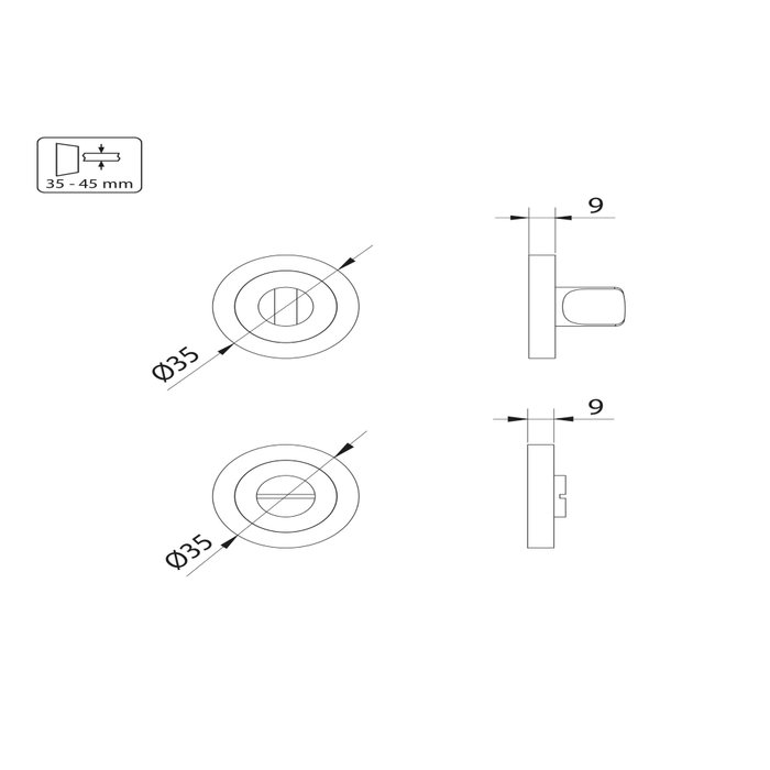 Emuca Lote de 5 condenas con roseta redonda para puertas de interior, diámetro 35mm, Zamak, Negro Emuca Lote de 5 condenas con roseta redonda para puertas de interior, diámetro 35mm, Zamak, Negro