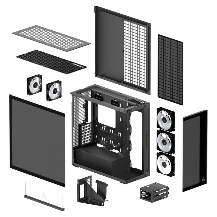 ARCTIC Xtender VG Black Torre PC Gaming Midi Tower Negro con Vidrio Templado, Montaje Vertical GPU, 3 Ventiladores 140mm, Soporte E-ATX, USB-C