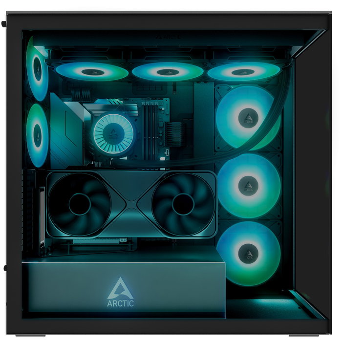 ARCTIC Xtender VG Black Torre PC Gaming Midi Tower Negro con Vidrio Templado, Montaje Vertical GPU, 3 Ventiladores 140mm, Soporte E-ATX, USB-C