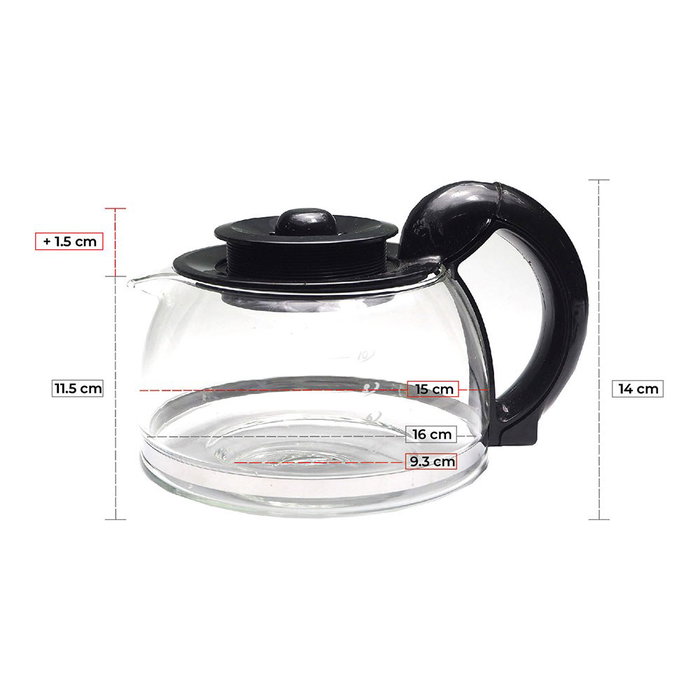 Silex Jarra Universal para Cafetera de Goteo/Americana - 10 Tazas (1,25L) de Vidrio con Tapa Antigoteo y Altura Regulable 11.5-13 cm Silex Jarra Universal para Cafetera de Goteo/Americana - 10 Tazas (1,25L) de Vidrio con Tapa Antigoteo y Altura Regulable 11.5-13 cm