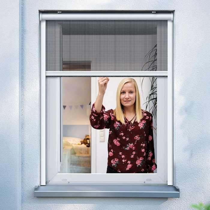 Schellenberg Mosquitera Enrollable, Blanco 160x160 cm, Equipo Completo para Ventanas, Fácil Montaje, Tejido Fibra de Vidrio Antracita