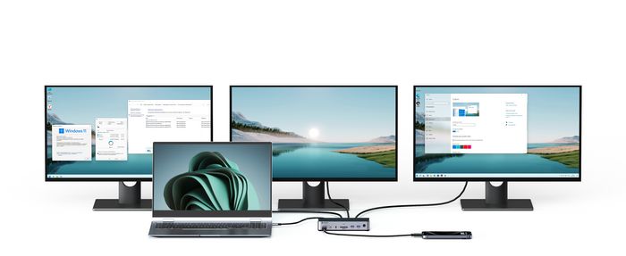 eSTUFF Estación de Acoplamiento USB-C Triple 4K, Doble HDMI y DisplayPort, Carga PD 100W, Ethernet Gigabit, 5x USB, para Windows y MacOS