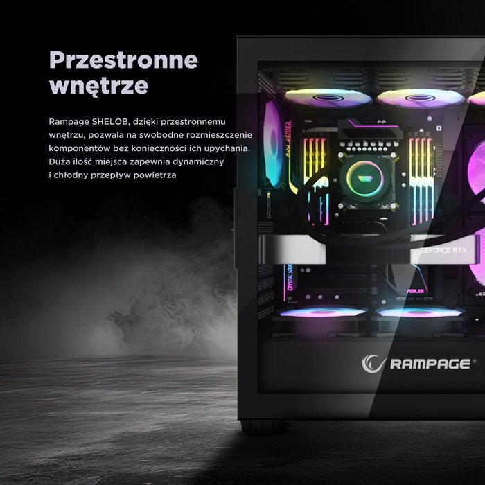 Rampage Shelob Caja PC Mid-Tower con 4 Ventiladores ARGB Negro