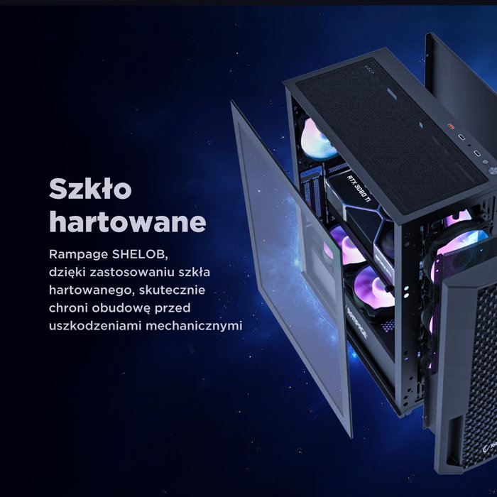 Rampage Shelob Caja PC Mid-Tower con 4 Ventiladores ARGB Negro