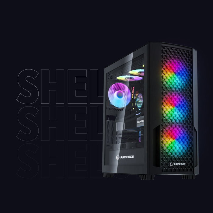 Rampage Shelob Caja PC Mid-Tower con 4 Ventiladores ARGB Negro
