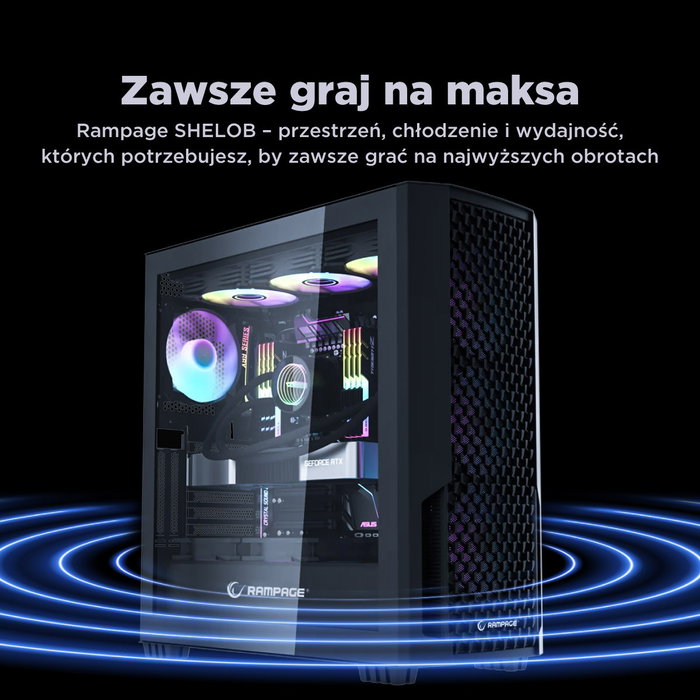 Rampage Shelob Caja PC Mid-Tower con 4 Ventiladores ARGB Negro