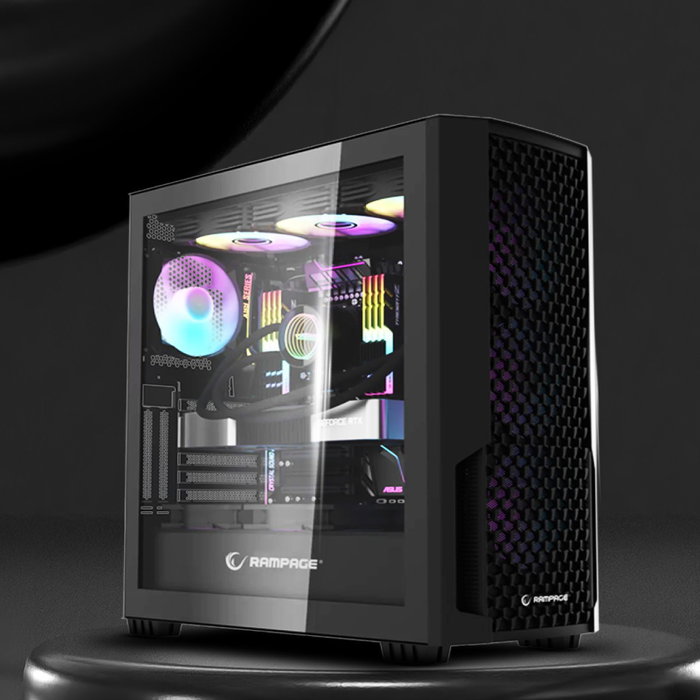 Rampage Shelob Caja PC Mid-Tower con 4 Ventiladores ARGB Negro