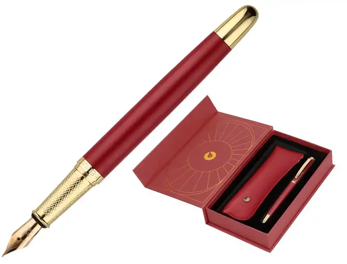 Belius Pluma y estuche Soiree color Art Deco granate y dorado con tinta azul Belius Pluma y estuche Soiree color Art Deco granate y dorado con tinta azul