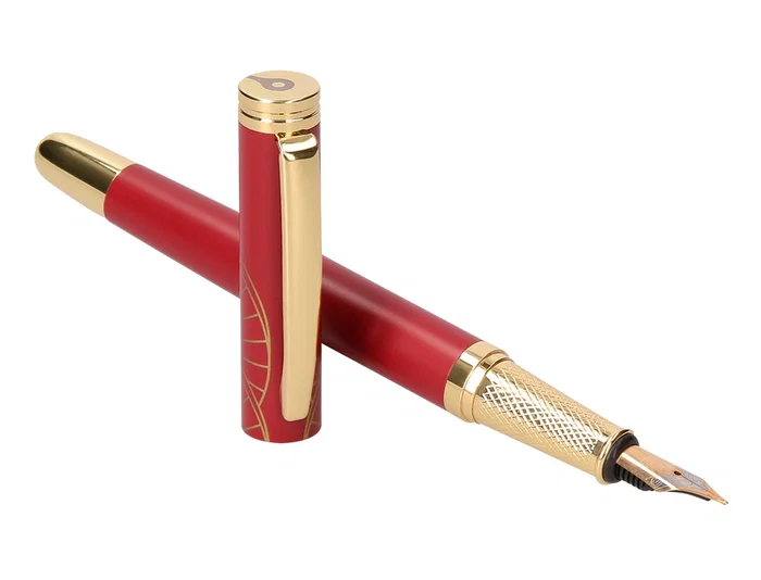 Belius Pluma y estuche Soiree color Art Deco granate y dorado con tinta azul Belius Pluma y estuche Soiree color Art Deco granate y dorado con tinta azul