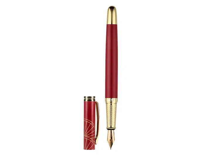 Belius Pluma y estuche Soiree color Art Deco granate y dorado con tinta azul Belius Pluma y estuche Soiree color Art Deco granate y dorado con tinta azul