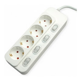 VALUE Steckdosenleiste 4-fach con Interruptores Individuales, Color Blanco, Cable de 1.5 Metros
