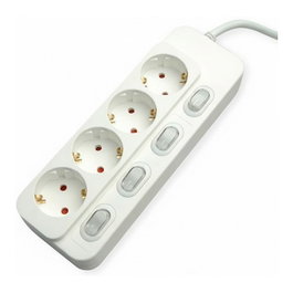 VALUE Regleta de 4 tomas con interruptores individuales, blanco, 1,5 m