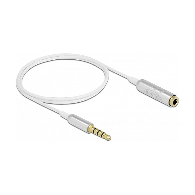 DeLOCK Cable de extensión de audio jack 3,5 mm 4 Pin Ultra Slim, 0,5 m, Blanco