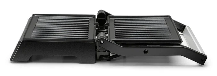 Orbegozo GR 3260 Grill Eléctrico de Contacto 1000W con Placas Abatibles 180º, Superficie 23x14.5cm, Bandeja Recoge Salsas y Asa Fría al Tacto