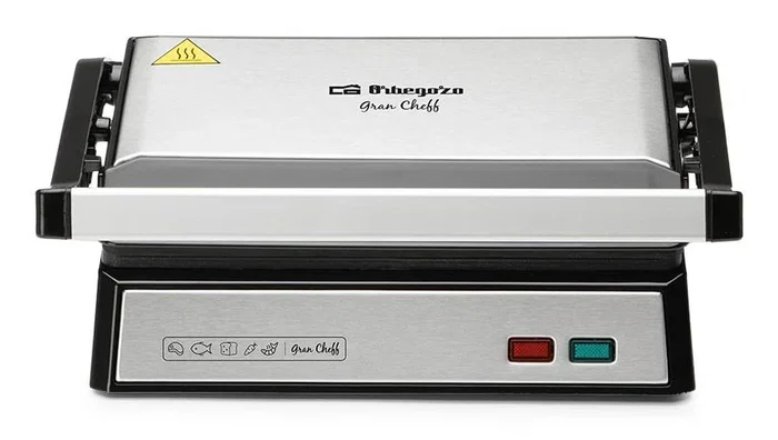 Orbegozo GR 3260 Grill Eléctrico de Contacto 1000W con Placas Abatibles 180º, Superficie 23x14.5cm, Bandeja Recoge Salsas y Asa Fría al Tacto