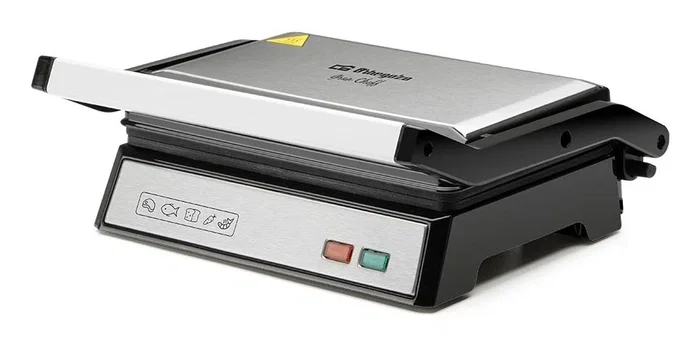 Orbegozo GR 3260 Grill Eléctrico de Contacto 1000W con Placas Abatibles 180º, Superficie 23x14.5cm, Bandeja Recoge Salsas y Asa Fría al Tacto