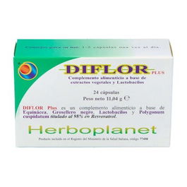 HERBOPLANET Diflor Plus 24 Cápsulas - Suplemento Inmune con Equinácea, Probióticos y Arándano Rojo para Vías Urinarias