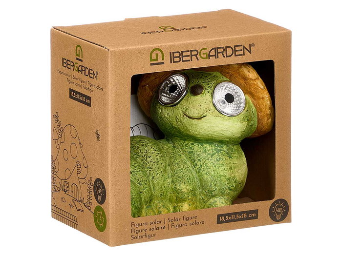 Ibergarden Figura Solar de Gusano de Cerámica, 18x16.5x13 cm, Colores Surtidos (Beige, Verde, Gris) para Jardín (Set de 12)