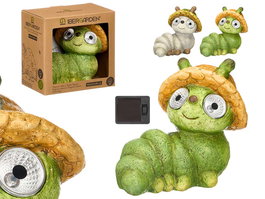 Ibergarden Figura Solar de Gusano de Cerámica, 18x16.5x13 cm, Colores Surtidos (Beige, Verde, Gris) para Jardín (Set de 12)