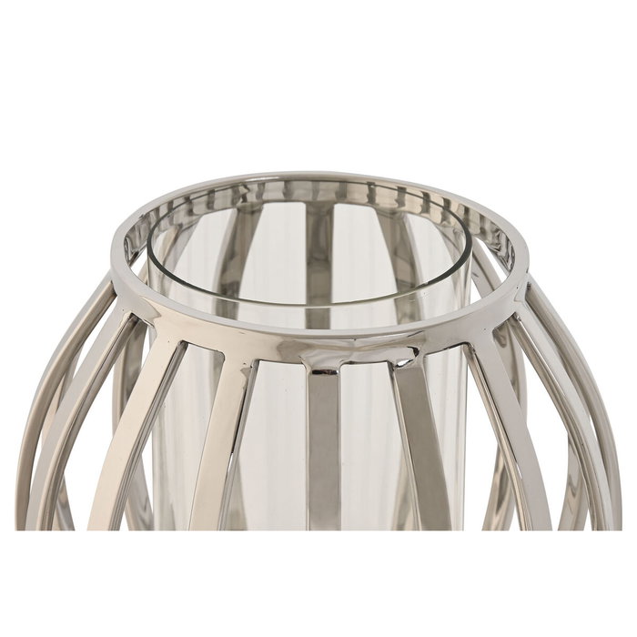 DKD Home Decor Portavelas de Acero y Cristal Cromado Plateado 19x19x19 cm