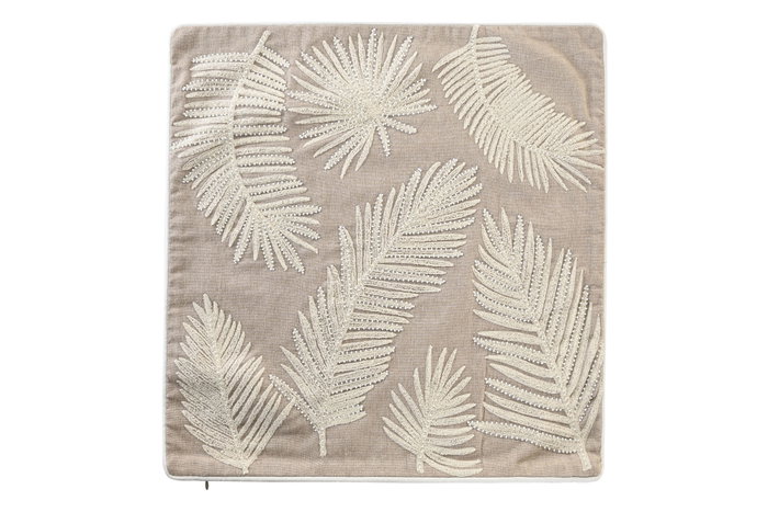 DKD Home Decor Funda Cojin 1 x 50 x 50 cm Marron Hojas Algodon Polyester
