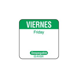 NCCO SR105R - Rollo de 1000 etiquetas despegables para rotación de inventario "VIERNES" - 2,5 x 2,5 cm - Blanco y verde - Venta 1 unidad.