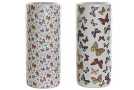 DKD Home Decor Paraguero Porcelana Multicolor Mariposas Shabby 20 x 44 x 20 cm (2 Unidades)