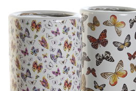 DKD Home Decor Paraguero Porcelana Multicolor Mariposas Shabby 20 x 44 x 20 cm (2 Unidades)