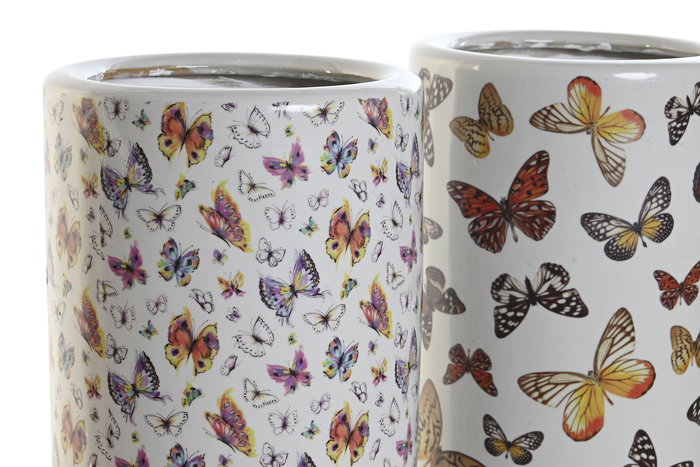 DKD Home Decor Paraguero Porcelana Multicolor Mariposas Shabby 20 x 44 x 20 cm (2 Unidades) DKD Home Decor Paraguero Porcelana Multicolor Mariposas Shabby 20 x 44 x 20 cm (2 Unidades)