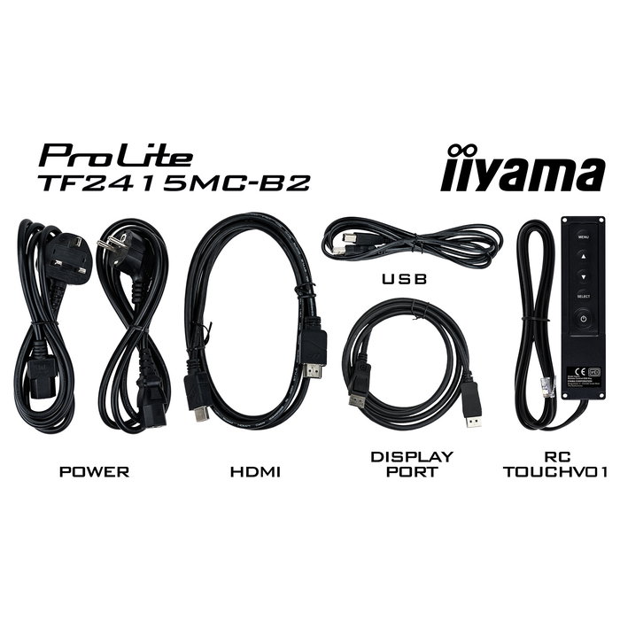 iiyama TF2415MC-B2 - Monitor táctil multitouch profesional de 23.8" (60.5 cm), Full HD 1920x1080, panel VA, HDMI, DisplayPort, USB, IP65