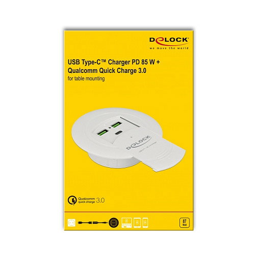 DeLOCK 64065 Cargador USB para montaje en mesa PD 85 W y Quick Charge 3.0 Blanco