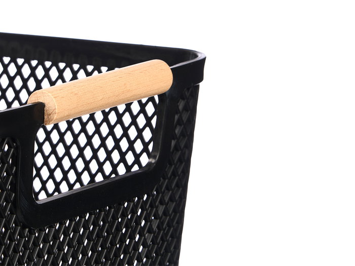 KIPIT Cesta de Plástico con Asa de Bambú Negra 36x22cm