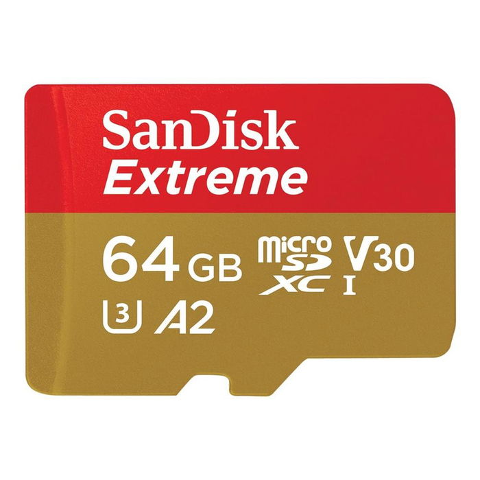 SanDisk Tarjeta de Memoria microSDXC 64 GB Extreme - 170 MB/s, 80 MB/s, A2, V30, UHS-I, Clase 10 - Resistente para 4K, Drones, Cámara de Acción - Con Adaptador SD SanDisk Tarjeta de Memoria microSDXC 64 GB Extreme - 170 MB/s, 80 MB/s, A2, V30, UHS-I, Clase 10 - Resistente para 4K, Drones, Cámara de Acción - Con Adaptador SD