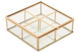 DKD Home Decor Joyero de Cristal y Metal Dorado 15x16x5 cm