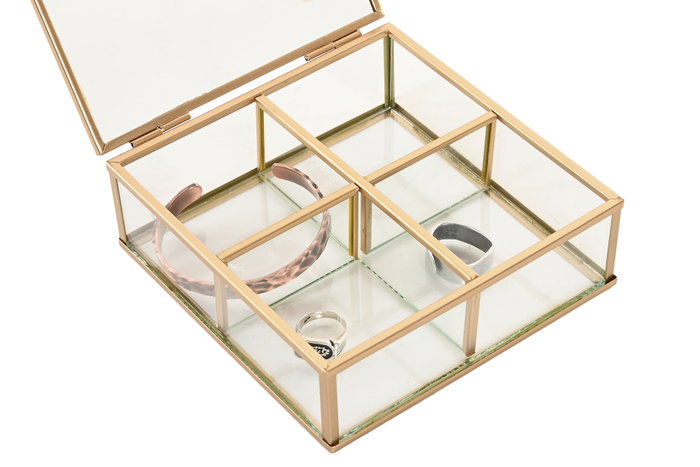 DKD Home Decor Joyero de Cristal y Metal Dorado 15x16x5 cm