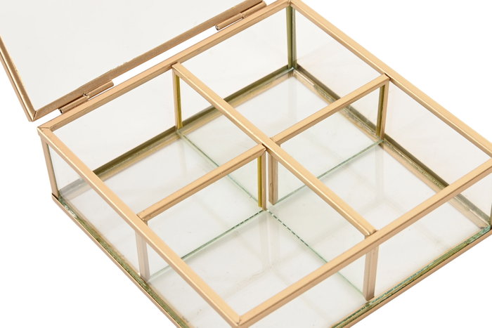 DKD Home Decor Joyero de Cristal y Metal Dorado 15x16x5 cm