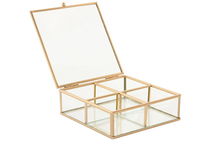 DKD Home Decor Joyero de Cristal y Metal Dorado 15x16x5 cm
