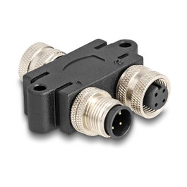 DeLOCK M12 Y-Splitter A-codificado 4 Pin 1 x Hembra a 1 x Macho y 1 x Hembra en paralelo