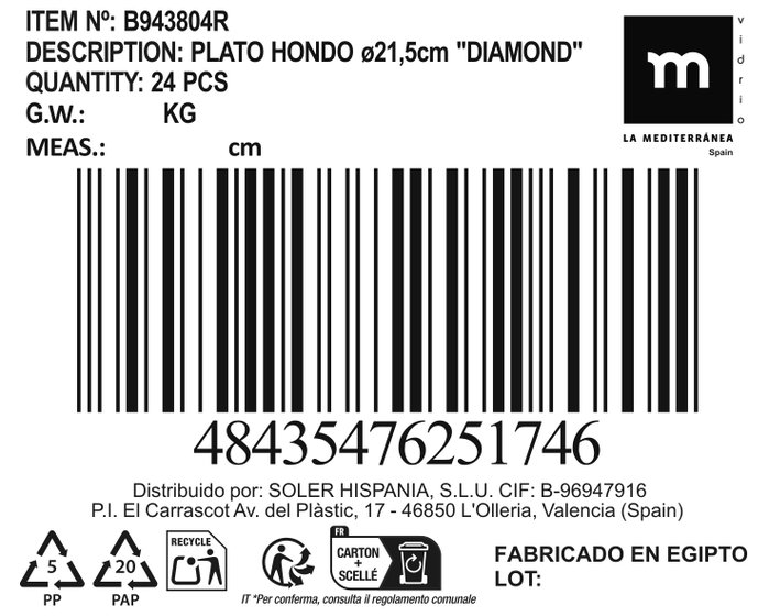 La Mediterranea Plato Hondo Diamond ø21,5cm