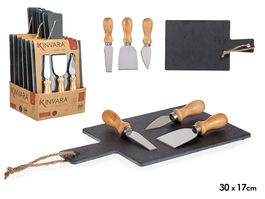 Kinvara Tabla para quesos de pizarra con 3 cuchillos 30 x 17 cm (Set de 12)