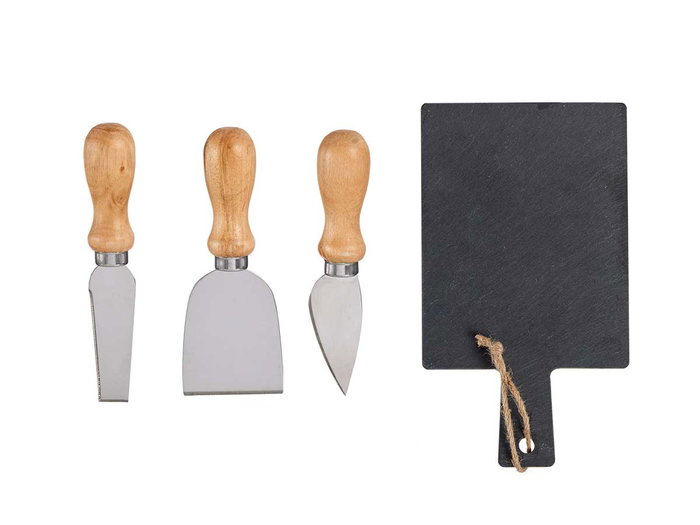 Kinvara Tabla para quesos de pizarra con 3 cuchillos 30 x 17 cm (Set de 12)