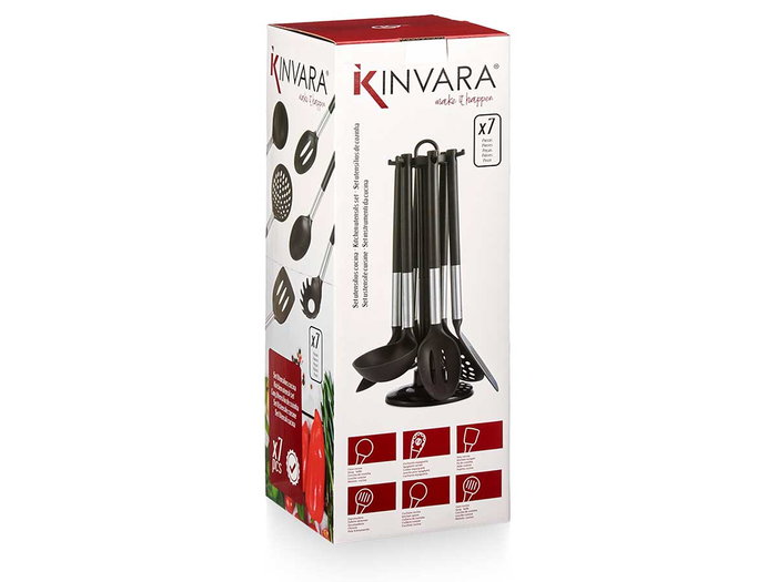KINVARA Set 7 Pzs Utensilios Cocina Negro Silver Plástico y Metal 14x38x14cm (Set de 6)
