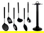 KINVARA Set 7 Pzs Utensilios Cocina Negro Silver Plástico y Metal 14x38x14cm (Set de 6)