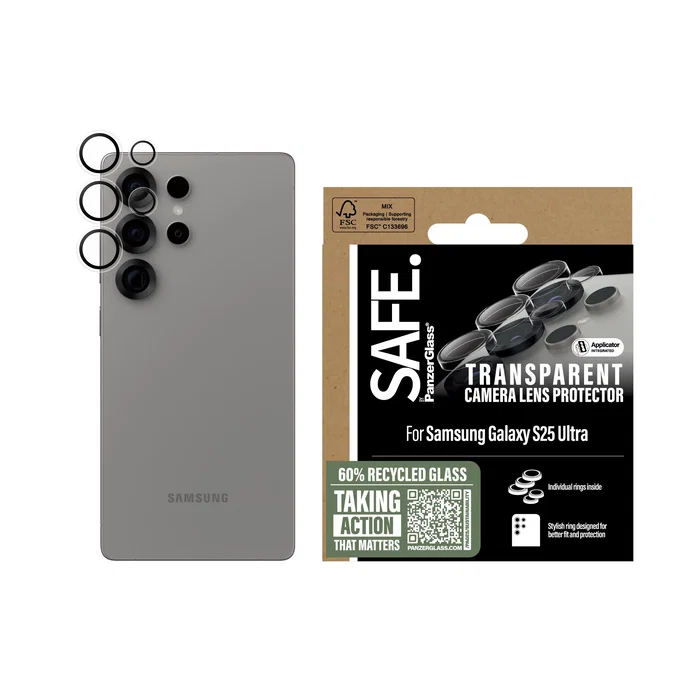 PanzerGlass SAFE Protector de Cristal para Cámara Transparente, Resistente a Golpes y Rayones, Samsung Galaxy S25 Ultra, 1 Pieza