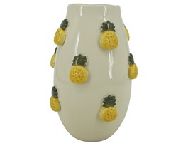 DKD Home Decor Jarrón de Gres Amarillo con Relieve de Piezas