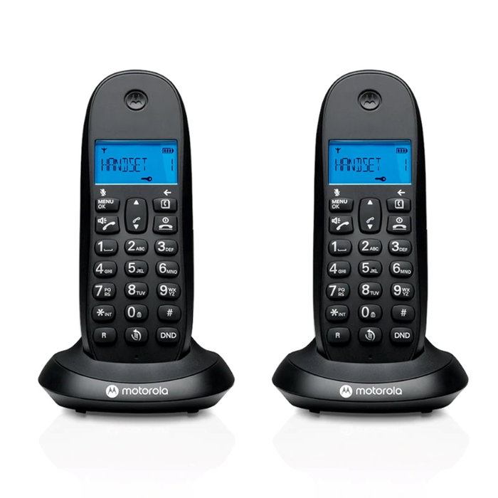 Motorola C1002 CB+ / 107C1002CB+ - Teléfono Fijo Inalámbrico DECT, Negro, Duo, Pantalla LCD Iluminada, Alcance, Teclado 21 Teclas